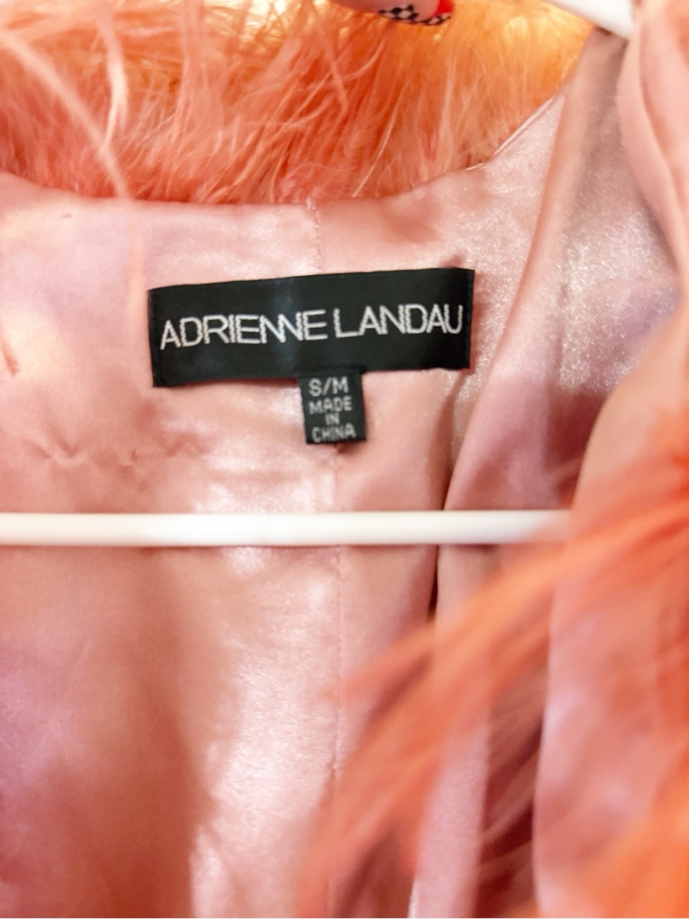 Adrienne Landau Ostrich Feather Coral Pink Button Front Capelet Cover Up Jacket - Picture 9 of 10